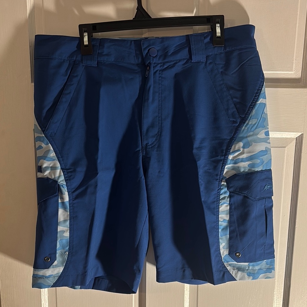 Blue Swim Shorts with Camo Design